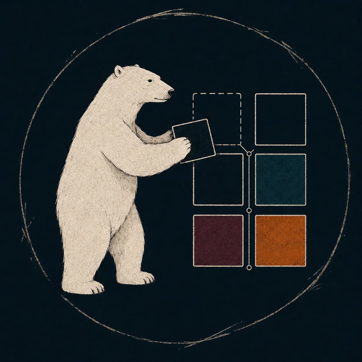 The Arctos bear composing differently coloured modules into one assembled system.