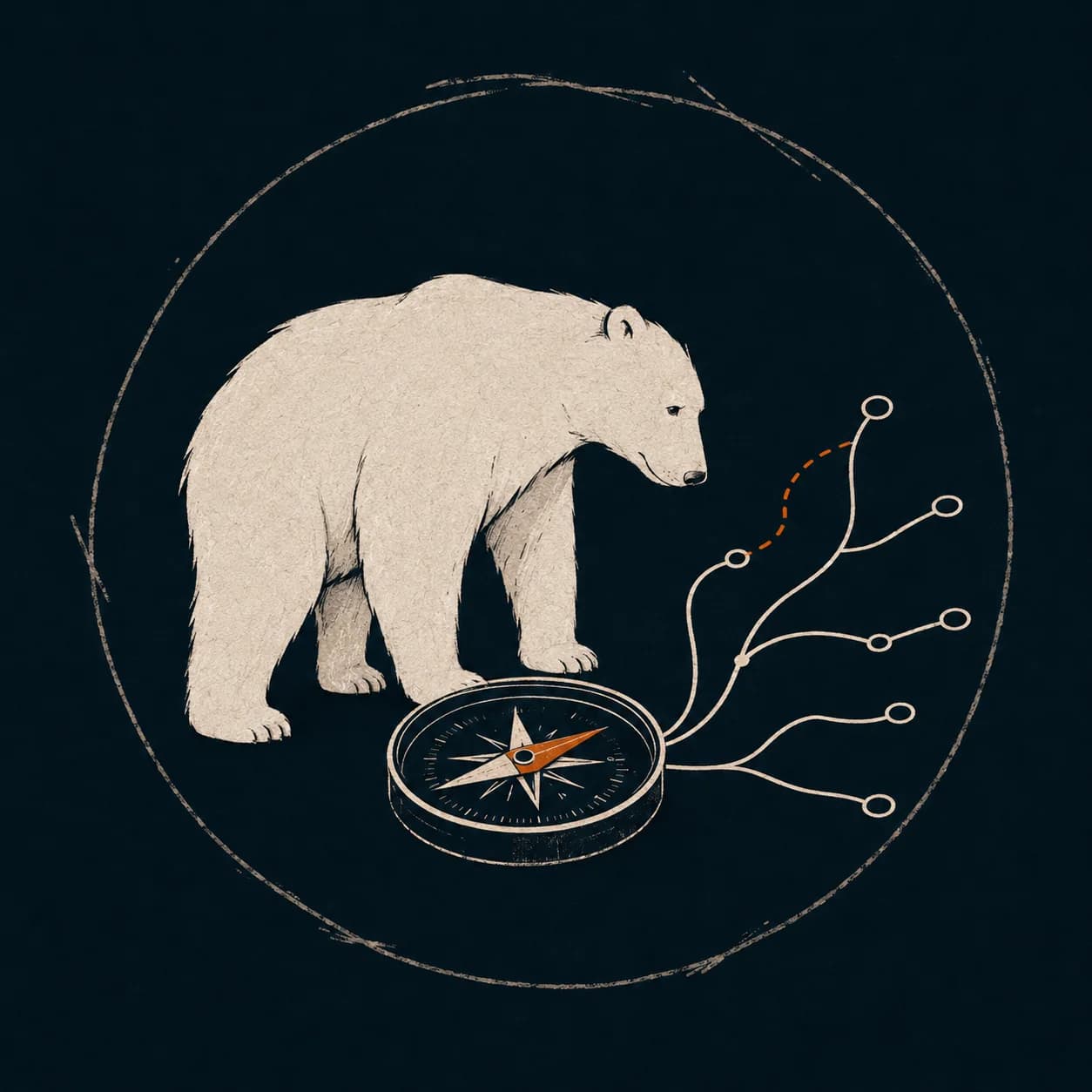 The Arctos bear using a compass to choose among connected routes.