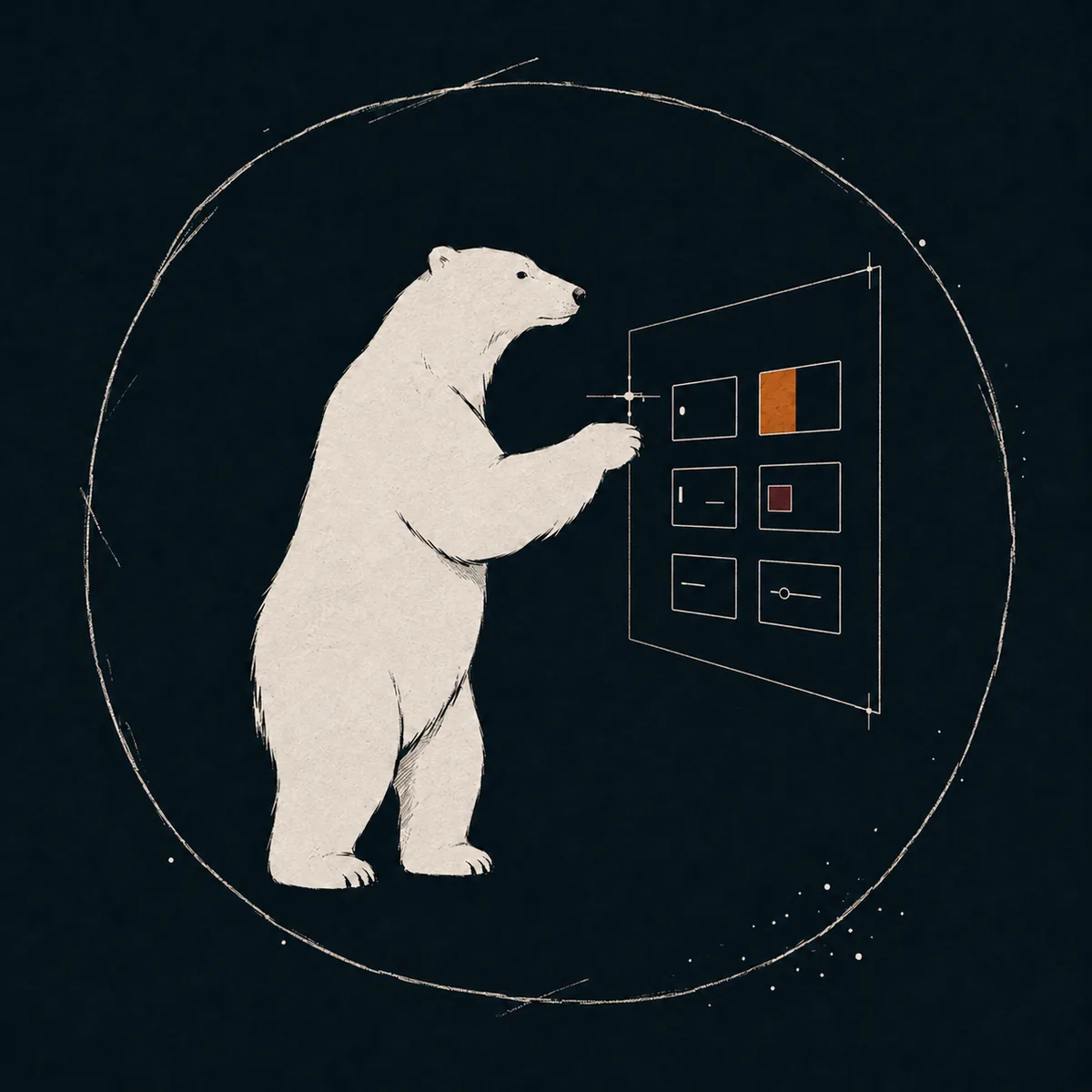 A bear working through a control panel of connected settings.