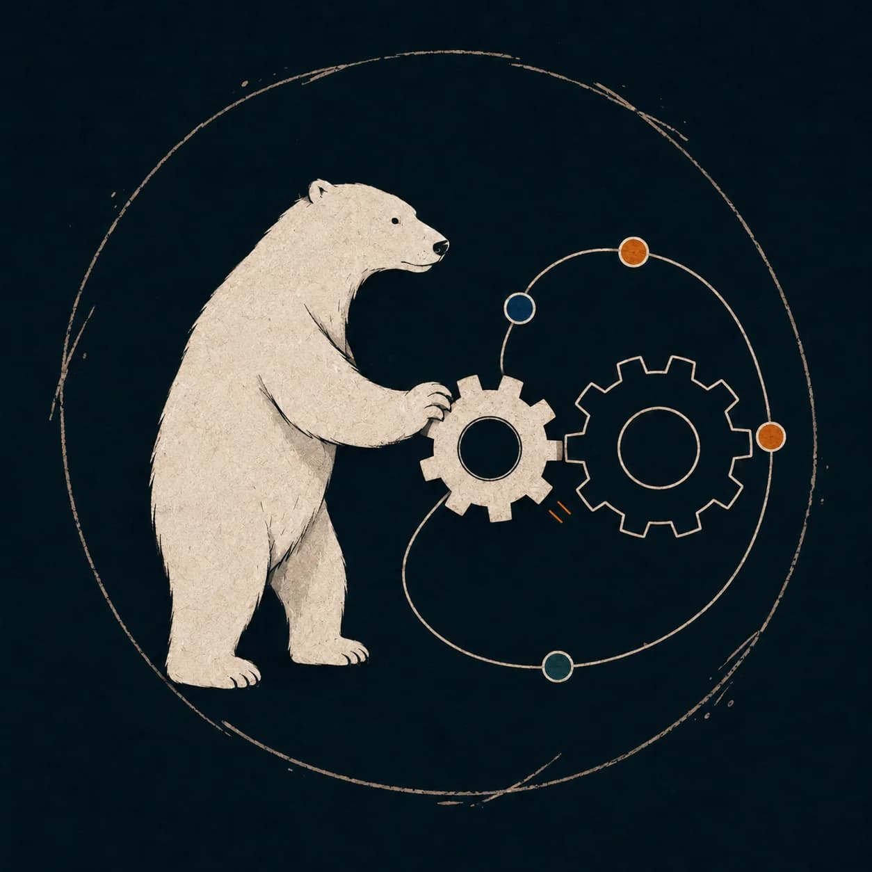 A bear connecting gears into one automated operating system.